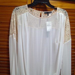 Ro & Do Long Sleeve See Through Blouse with Shoulder Detail